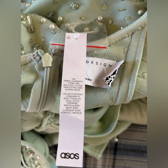 ASOS sweetheart neckline sequin pencil dress mint green cold shoulder - Picture 11 of 12